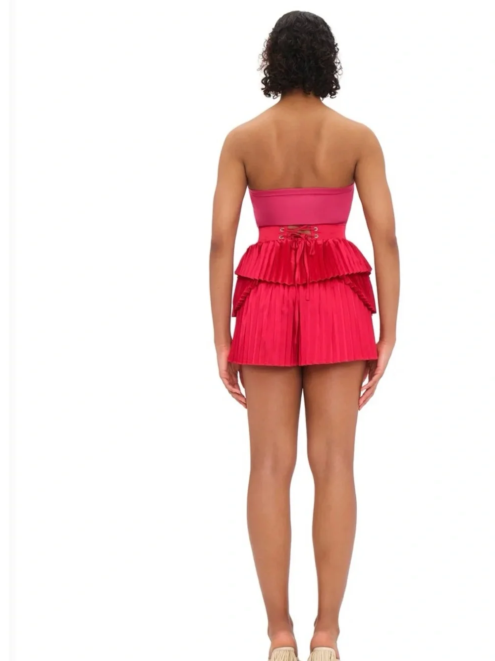 Andrea Iyamah Hibi Shorts Pink Ruby Pleated Tiered Corset High Waist NEW NWT XS